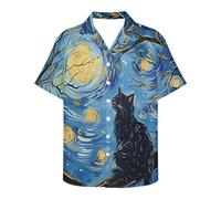 ATOurDealss Chemise hawaïenne décontractée pour homme avec boutons et col cuba 3XL, Van Gogh Cat, XXL