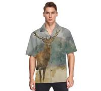 ATOurDealss Chemise hawaïenne vintage à manches courtes pour homme - Motif cerf - Manches courtes - XL, multicolore, XL