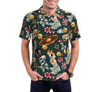 ATOurDealss Chemises de golf vintage à imprimé de jetons de casino pour hommes, chemise hawaïenne à manches courtes, taille L, multicolore, XL