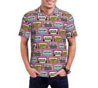 ATOurDealss Chemises hawaïennes rétro à imprimé cassette pour homme, chemise hawaïenne à manches courtes, taille S, multicolore, XXL