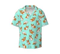 ATOurDealss Corgi - Chemise hawaïenne à manches courtes avec motif chien mignon pour homme, coupe décontractée, chemise de plage XL, Noir , XXL