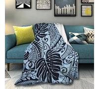 ATOurDealss Couverture douce en flanelle polaire légère pour homme et femme, motif tatouage polynésien, bleu, 203,2 x 152,4 cm