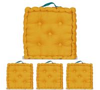 Atout Ciel Coussin de Sol 40x40cm avec Anse contrastée, Jaune Moutarde, Carré (Lot de 4)