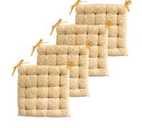 Atout Ciel Lot de 4 Galettes de Chaise carrées Bicolores 40x40cm, Jaune imprimé/uni