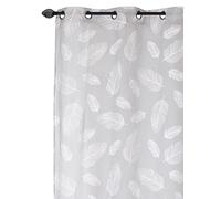 Atout Ciel Rideau Voilage imprimé Feuilles à œillets 140x240cm prêt a Poser, Gris
