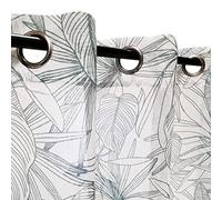 Atout Ciel Rideau Voilage imprimé Palme Bicolore à œillets 140x240cm prêt a Poser, Vert