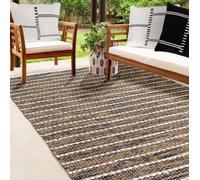 Atout Ciel Tapis rectangulaire en Jute et Coton, Effet rayé Noir Beige écru, 60x90cm
