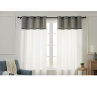 Atout Ciel Voilage Bicolore 140x240 cm - Rideau Transparent avec Bande Décorative - 8 Œillets Métal - Voilage Moderne pour Salon et Chambre - Rideau Léger et Lumineux, Blanc et Gris