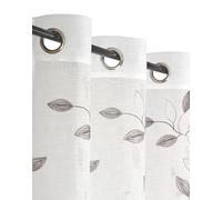 Atout Ciel Voilage brodé Feuillage à œillets 140x240cm prêt à Poser, Blanc