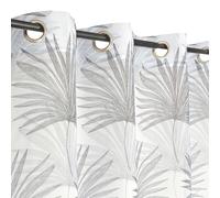 Atout Ciel Voilage imprimé Feuilles à œillets 140x240cm prêt à Poser, Blanc et Gris