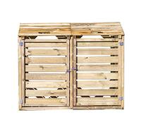 Cache poubelle en bois autoclavé double - 150x90x120cm - Cache et abri pour 2 bacs poubelles