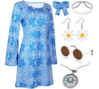 ATOWORLD Costume de hippie années 60 et 70 - Style disco - Robe à fleurs (taille S)