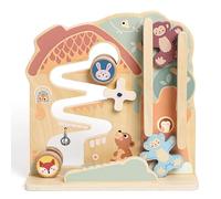 Atoylink Busy Board Montessori en Bois, Tableau d’Activités Vertical Thème Jungle avec Engrenages, Clochette, Labyrinthe de Perles et Piste Coulissante Singe, Jouet Sensoriel pour Enfant