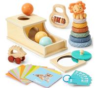 Atoylink Jouet Bebe 6 Mois-1 an Montessori Jeux d eveil Bebe avec Gobelet Empilable & Hochet Bebe & Carte Contraste & Miroir bébé Eveil Motricité Fine Jouet Bois Jeux Sensoriel Bebe 6-12 Mois