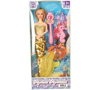 Atoz Marina Poupée sirène avec Queue à Paillettes, Baguette Magique et Accessoires de mer, à partir de 3 Ans