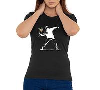 Atprints Banksy Street Art Revolution Flowers Not Molotov Women's T-Shirt Black L