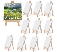 ATPWONZ Coffret de 10 Mini Chevalets et Toiles, Chevalet en Bois 11 x 21 cm avec Mini Toiles 15 x 15 cm, Petit Chevalet de Table Pliable Triangulaire, Décoration de Table, pour Peindre et Exposer