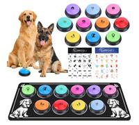 ATPWONZ Lot de 10 boutons parlants pour chien avec 2 tapis et 2 autocollants, buzzers interactifs pour étude, bureau, maison, 10 couleurs