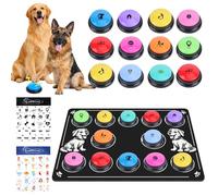 ATPWONZ Lot de 12 boutons parlants pour chien pour la communication, lot de 12 boutons parlants pour chien avec 2 tapis et 2 autocollants, buzzers interactifs pour étude, bureau, maison, 10 couleurs