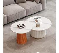 ATRBNCX Ensemble De Table Basse De Nidification Ronde De 2 Tableaux, Tables D'accentuation De Motif en Marbre, Tables D'extrémité Salon pour Le Salon De La Chambre à C(Color:Orange + Blanc)