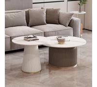 ATRBNCX Ensemble De Table Basse De Nidification Ronde De 2 Tableaux, Tables D'accentuation De Motif en Marbre, Tables D'extrémité Salon pour Le Salon De La Chambre à C(Color:Blanc + café)