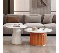 ATRBNCX Ensemble De Table Basse De Nidification Ronde De 2 Tableaux, Tables D'accentuation De Motif en Marbre, Tables D'extrémité Salon pour Le Salon De La Chambre à C(Color:Blanc + Orang)