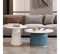 ATRBNCX Ensemble De Table Basse De Nidification Ronde De 2 Tableaux, Tables D'accentuation De Motif en Marbre, Tables D'extrémité Salon pour Le Salon De La Chambre à C(Color:Blanc + Bleu)