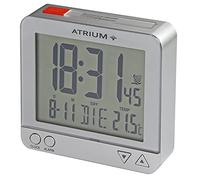 Atrium A740-19 Réveil radio-piloté de voyage petit numérique à quartz LCD avec veilleuse contrôlée par capteur Éclairage argenté