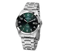Atrium Montre pour homme en acier inoxydable analogique à quartz 10 bars avec date, aiguilles lumineuses, cadran vert foncé et bracelet en acier argenté A16-36, Silber, Classique
