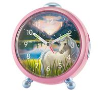 Atrium Réveil analogique à quartz pour fille - Siabelle - Motif cheval - Rose violet blanc - Sans tic-tac - Avec lumière et snooze - A932-17