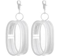 Atsabdas Lot de 2 trousses de présentation en PVC transparent avec porte-clés - Mini trousse de maquillage transparente, porte-monnaie et organisateur de câble de données, forme ovale (blanc + blanc)