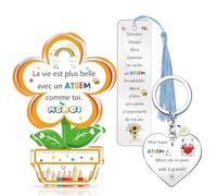 Atsem Cadeaux Enseignants Jour Apprécier Cadeaux Fleur Signes Marque-page Porte-clés Ensemble de 3 Pièces Maître Anniversaire Noël Souvenirs Enseignes Femmes Hommes Retraite Super Atsem Merci (Orange)