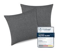 ATsense Taie Oreiller 45x45 cm - Lot de 2 Taies 100% Coton Lavé - Housse Coussin Fermeture Éclair - Certifié OEKO-TEX - Doux, Résistant et Confortable - Gris Foncé