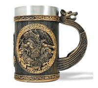 AtSKnSK Chope à bière viking en acier inoxydable avec une anse mythologie nordique marteau de Thor arbre de vie café chope à bière valhalla cadeau viking pour hommes et femmes (marteau de Thor)