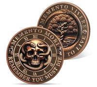 AtSKnSK Memento Mori MEMENTO VIVERE Pièce d'arbre de vie | Médaillon en forme de tête de mort - Cadeau souvenir pour homme et femme