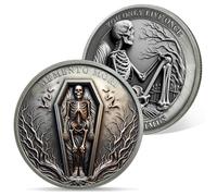AtSKnSK Memento Mori Pièce de monnaie avec motif tête de mort - Cadeau cool sur le thème du stoïcisme - Cadeau stoïque - Souvenir pour homme et femme