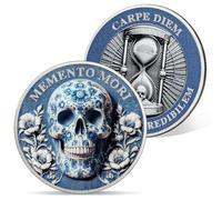 AtSKnSK Memento Mori Pièce de monnaie Carpe Diem Tête de mort Médaillon | Cadeau cool sur le thème du stoizisme, médaillon stoïque, pièce commémorative pour un usage quotidien