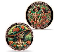 AtSKnSK Memento Mori Pièce de monnaie Día de los Muertos - Couple de squelette dansant - Tête de mort - Pièce de monnaie - Cadeau stopique - Souvenir pour homme et femme