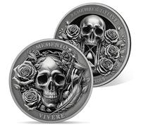 AtSKnSK Memento Mori Pièce de monnaie mémento Vivere Carpe Diem - Tête de mort - Pièce de défi - Stoicisme cool - Cadeau - Médaillon commémoratif pour les stoïciens quotidiens