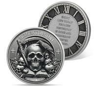 AtSKnSK Memento Mori Tempus Fugit Pièce de monnaie Tête de mort Pièce de monnaie Corbeau Cadeau stopique Souvenir pour homme et femme