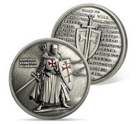 AtSKnSK Pièce de défi des Templiers Chevalier debout Pièce religieuse Croix-Rouge Guerrier Jeton Médaillon chrétien du Christ Croix-Rouge Cadeaux commémoratifs pour hommes et femmes