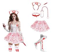 Atsmoce Costume d'infirmière Zombie, Déguisement Infirmière Halloween d'horreur, Déguisement d'nurse sanglante avec accessoires, convient pour Halloween, fêtes costumées, cosplay