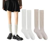 ATSNOSH 2 Paires Chaussettes Montantes pour Femme Filles,Chaussettes de Démarrage Tricotées, Chaussette Haute (FR/ES, Alpha/lettres, Taille unique, Taille normale, Taille normale, Blanc + Beige)