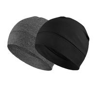 ATSNOSH 2 Pcs Léger Fin Skull Caps pour Homme Femme, Running Bonnet de Cyclisme, Bonnet de Sport, Léger Doux Élastique Respirant (FR/ES, Alpha/Lettres, Taille Unique, Noir + Gris foncé)