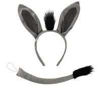 ATSNOSH 2 Pièces Costume de Âne, Ensemble Habillage Animaux, Animaux Oreilles Bandeau et Queue d'Âne Ensemble, Ensemble Déguisement D'animal, pour Halloween, Cosplay, Fête, Carnaval (Gris)