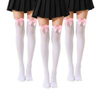 ATSNOSH 3 Paires Chaussettes Hautes avec Nœud Papillon pour Femme, Chaussettes de Genoux, Chaussettes Hautes Montantes (FR/ES, Alpha/lettres, Taille unique, 3 Paires)