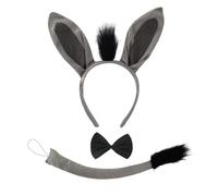 ATSNOSH 3 Pièces Costume de Âne, Ensemble Habillage Animaux, Animaux Oreilles Bandeau et Queue d'Âne Ensemble, Ensemble Déguisement D'animal, pour Halloween, Cosplay, Fête, Carnaval (Gris)