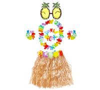 ATSNOSH 6 Pièces Costume de Hula Hawaïen, Jupe de Hula Kit d'accessoires, Luau Tropical Costumes de fête Hawaïenne, 40 cm Hula, Collier de Fleur, Guirlande Bracelet, Lunettes de Soleil (B)