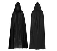 ATSNOSH Cape à Capuchon Noire, Cape de déguisement d'halloween pour Femmes Hommes, Cape Sorcier, Cape de Vampire À Capuche, 140cm, pour Bal Masqué Fête d'halloween Carnaval Cosplay (Noir)