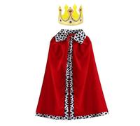 ATSNOSH Cape de Prince avec Couronne, Costume de Prince pour Fête du Prince, Cape de Prince pour Garçons Filles, 90cm Cape de Velours Manteau Royal, pour Masqué Halloween Carnaval (Rouge)
